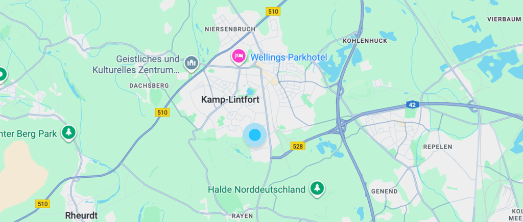 Karte mit markiertem Standort von Smarvo in Kamp-Lintfort, in der Nähe der Halde Norddeutschland.